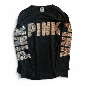 PINK Victoria's Secret Black Long Sleeve Sequin Logo Top